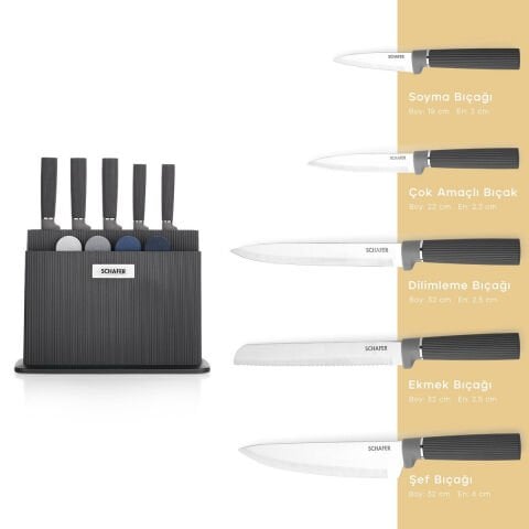 Schafer Forge Kesme Tahtası/Bıçak Seti 10 Parça-Siyah