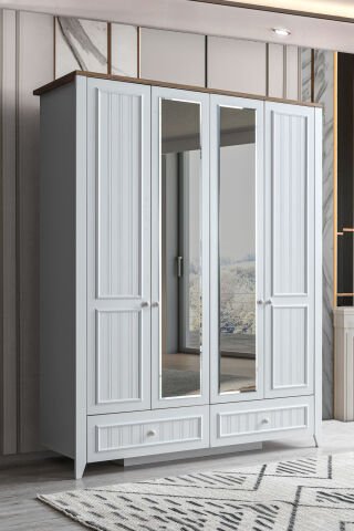 Evart E310 Yalı 4 Kapaklı 2 Çekmeceli Gardolap