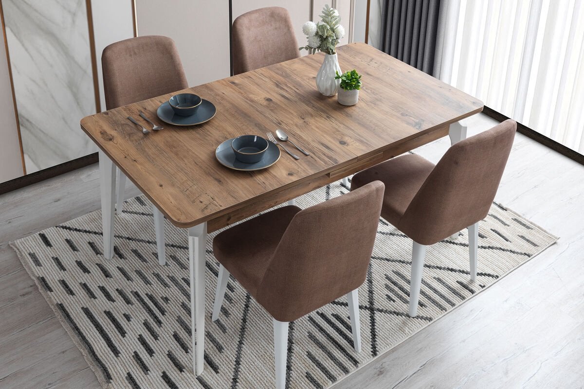 Evart E707 Yalı Yemek Masası 25mm Beyaz/a.çam