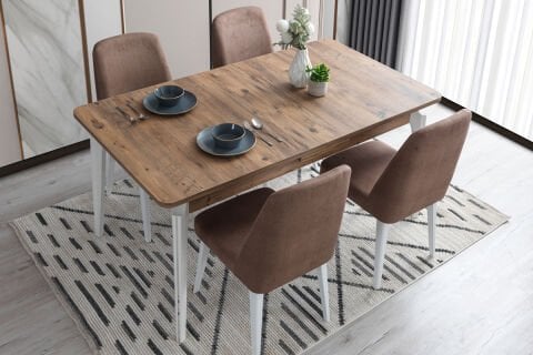 Evart E707 Yalı Yemek Masası 25mm Beyaz/a.çam