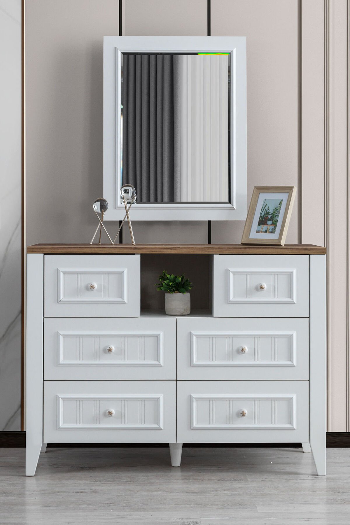 Evart E941 Yalı Şifonyer Beyaz/a.çam