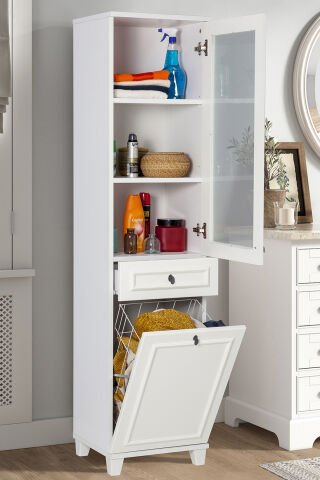 Sembol C 188 Çıtalı Cam Lake Kapaklı Çamaşır Sepetli Dolap