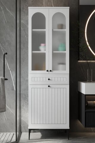 Sembol B 183 Bohem Cam Lake Kapaklı Çamaşır Sepetli Dolap