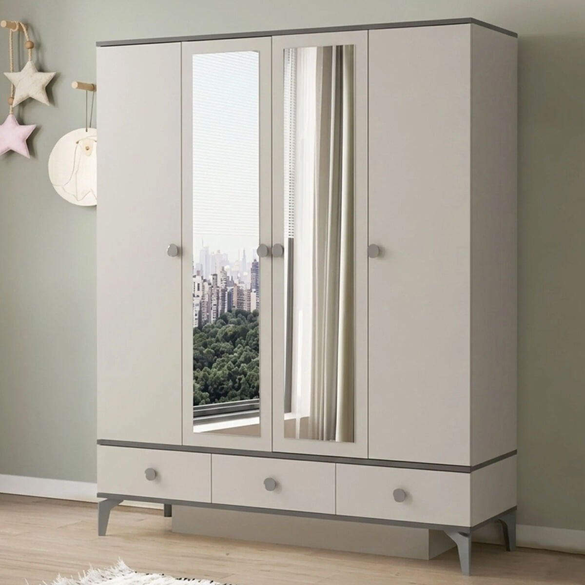 Evart E241 Çakıltaşı 4 Kapılı Dolap