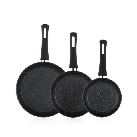 Schafer Black Stone 3 lü Tava Seti 18Cm + 22Cm + 26Cm Siyah