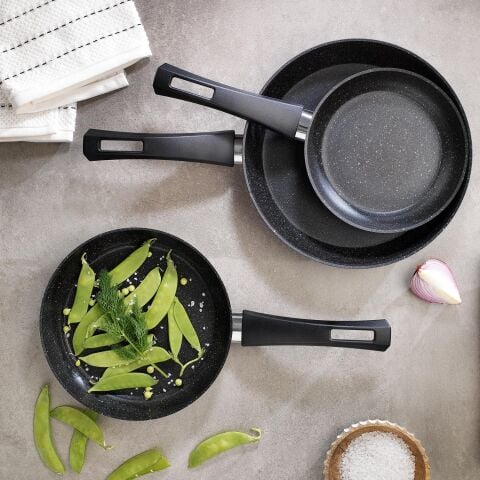Schafer Black Stone 3 lü Tava Seti 18Cm + 22Cm + 26Cm Siyah