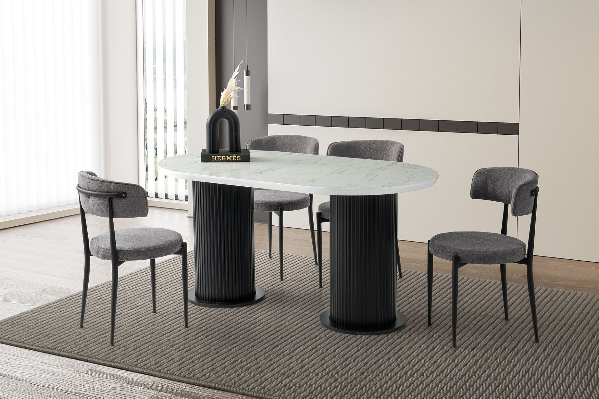 Levent Mtk.0261-255, Ptt Çift Ayak 90*160 Masa + (4) Eko Polo San Marmo Siyah