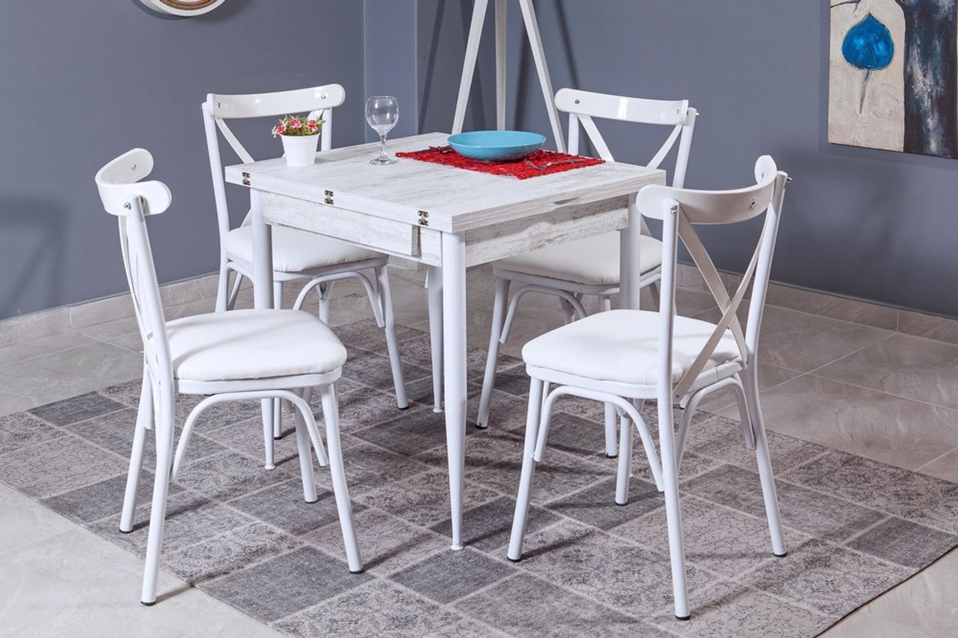 Levent Msa.0023-456, 4020 Kartal Kare 70*80 Açılır Metal Ayak Masa Beyaz Beyaz