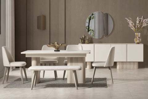 Bige Güneş 4 Sandalye + 1 Bench Yemek Odası Takımı