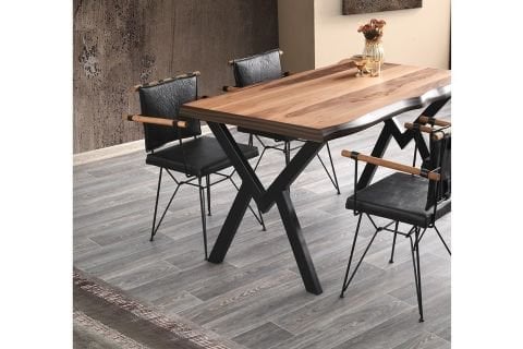 AGRON MASA VE POYRAZ SANDALYE TAKIMI, SİYAH, 140x85