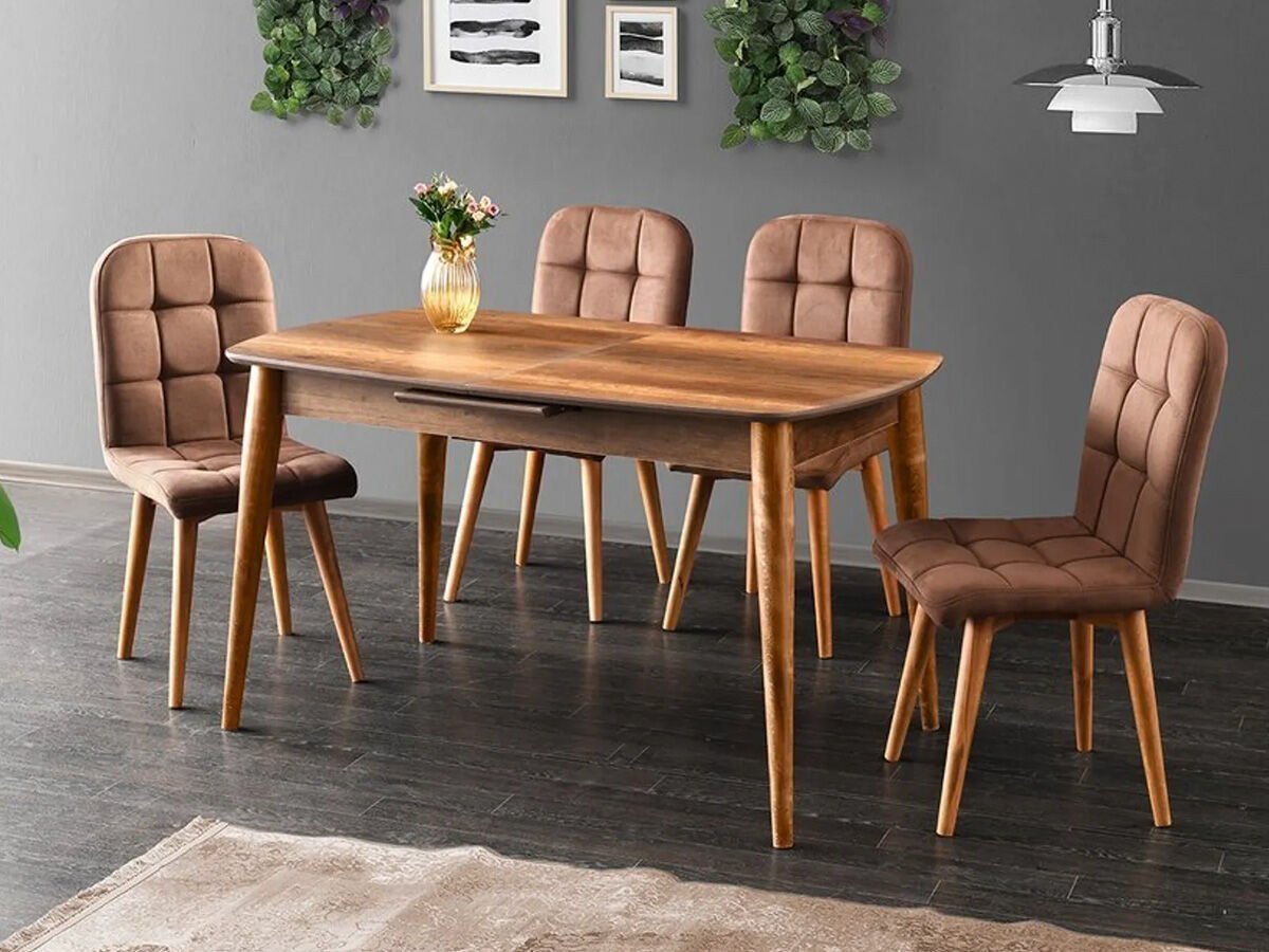 ESSEN MASA VE ETRO SANDALYE TAKIMI, CEVİZ, 130x80