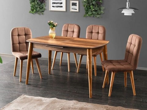 ESSEN MASA VE ETRO SANDALYE TAKIMI, CEVİZ, 130x80