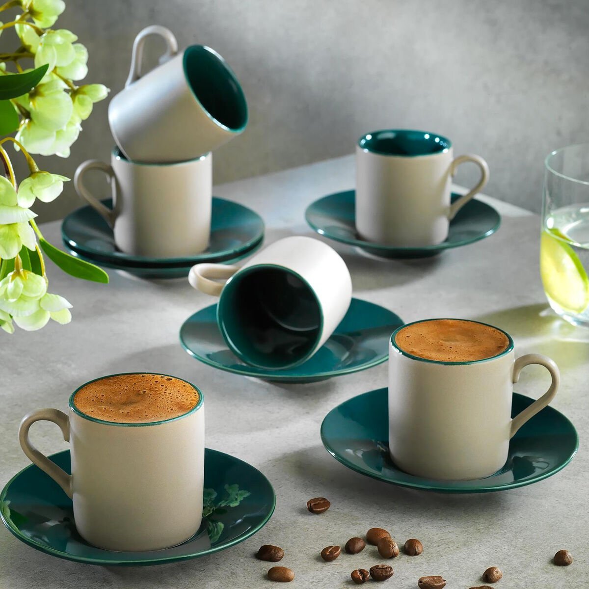 Schafer Aurora 6 Kişilik Kahve Fincan Takımı 12 Parça Gri/Yeşil