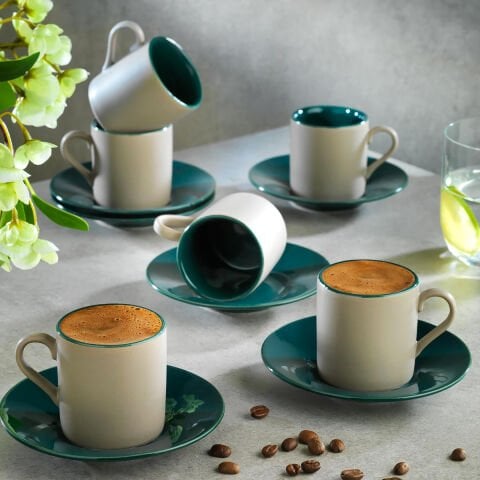 Schafer Aurora 6 Kişilik Kahve Fincan Takımı 12 Parça Gri/Yeşil