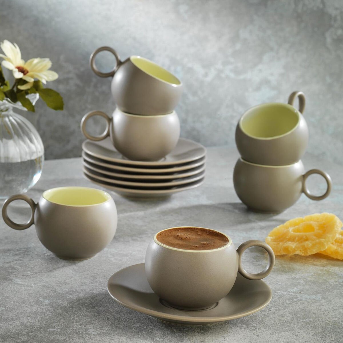 Schafer Aurora 6 Kişilik Kahve Fincan Takımı 12 Parça-Kahve/Bej