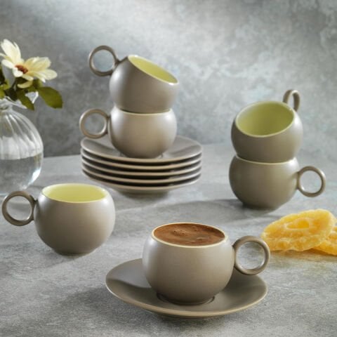 Schafer Aurora 6 Kişilik Kahve Fincan Takımı 12 Parça-Kahve/Bej