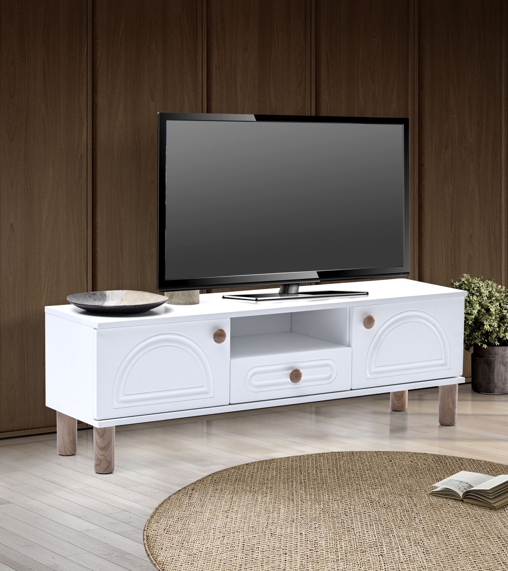 Levent Tvu.0017-232, Aslan Bohem 140 Cm Tv Sehpası Beyaz Ceviz