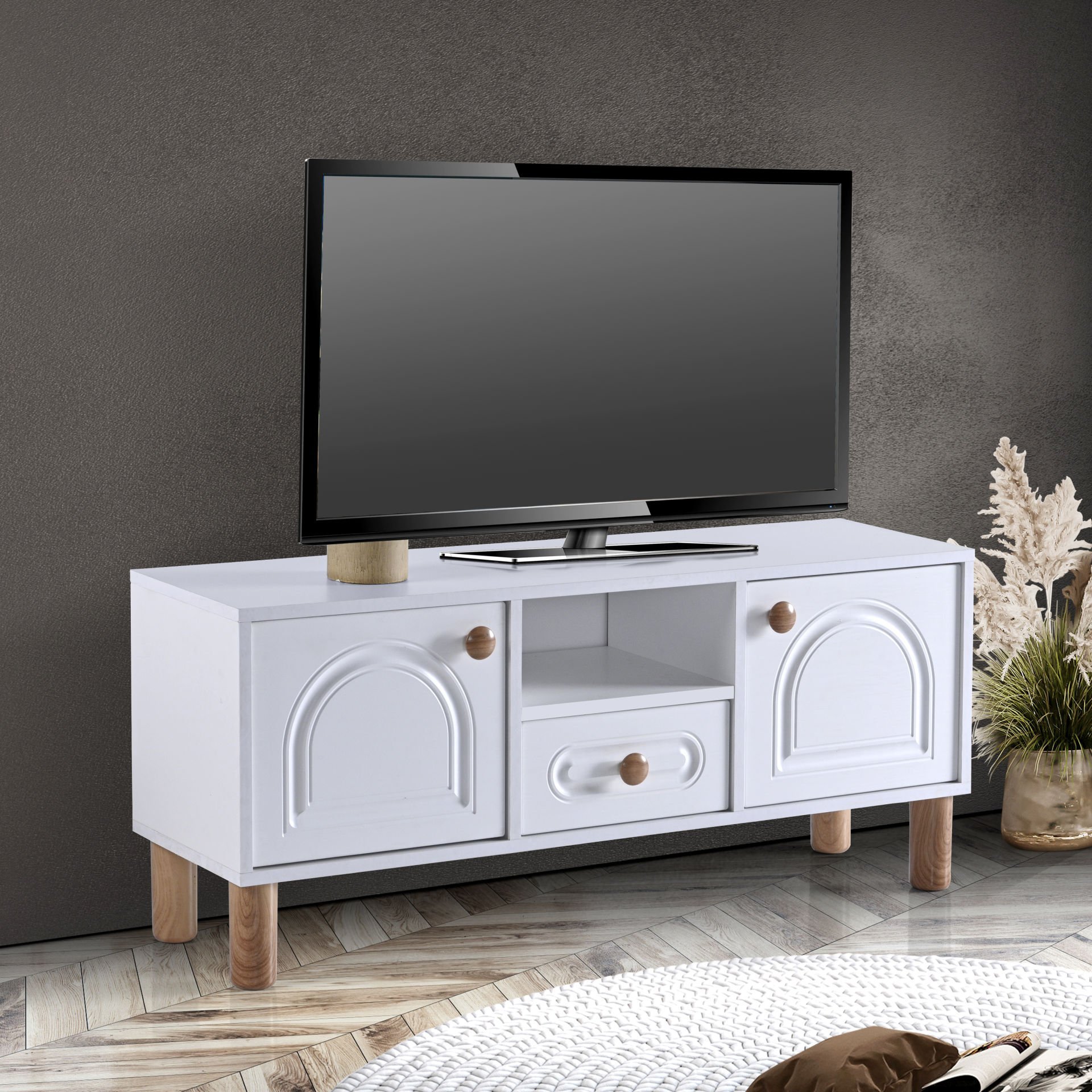 Levent Tvu.0015-232, Aslan Bohem 120 Cm Tv Sehpası Beyaz Ceviz