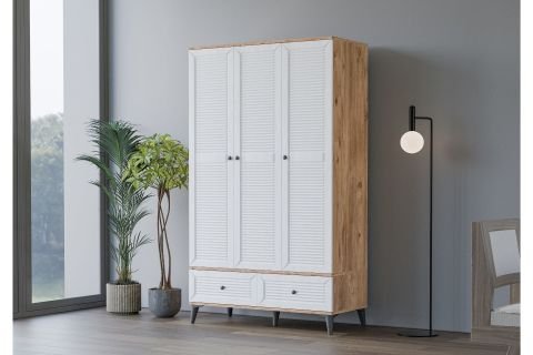 Levent Dlp.0026-283, Carina Naz 3 Kapılı 2 Çekmeceli Dolap Atlantik Çam Beyaz