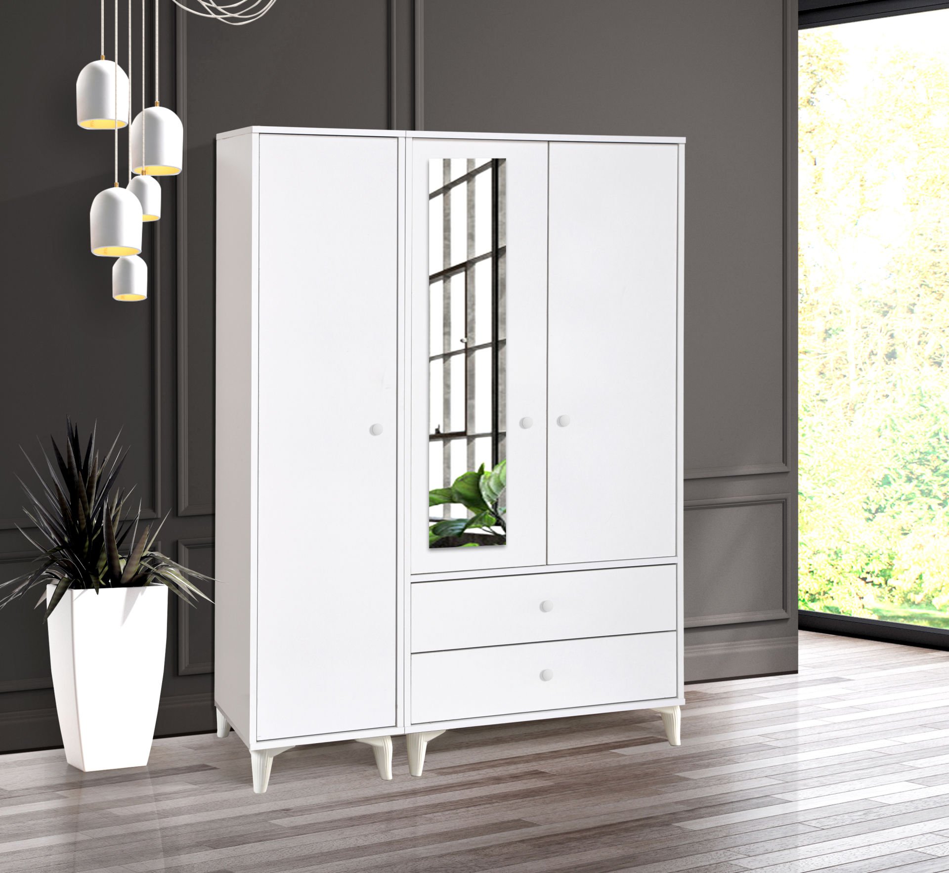 Levent Dlp.0009-203, Vera 3 Kapılı 2 Çekmeceli Dolap Beyaz