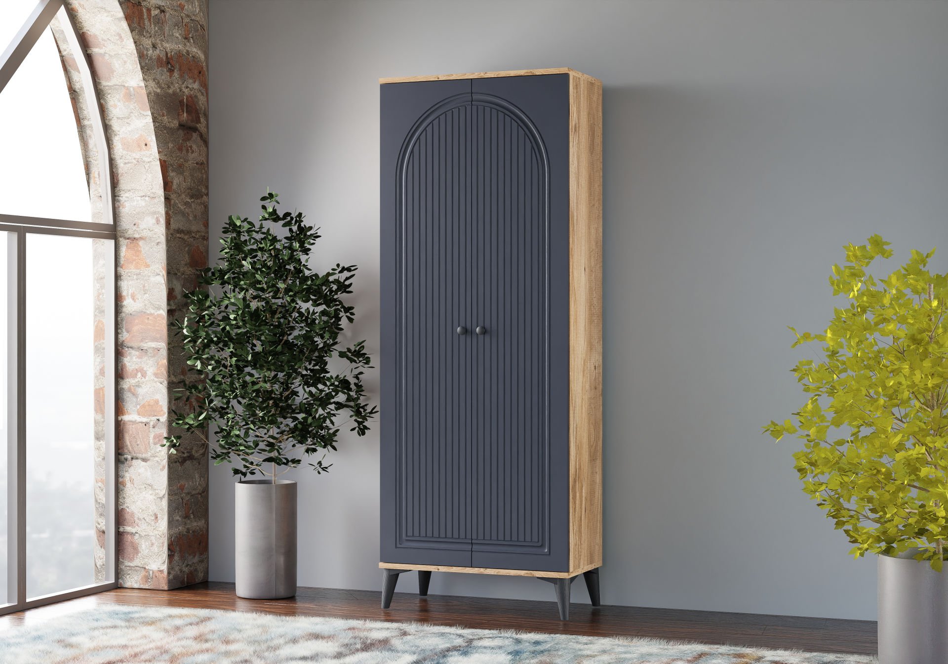 Levent Dlp.0023-285, Bohem 2 Kapılı Dolap Atlantik Çam Antrasit