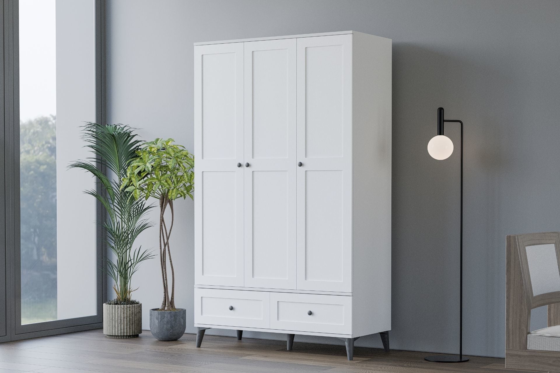 Levent Dlp.0028-203, Carina Vintage 3 Kapılı 2 Çekmeceli Dolap Beyaz