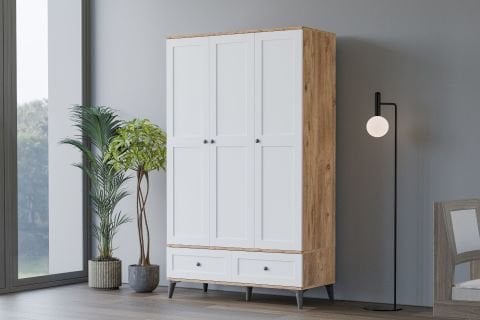 Levent Dlp.0028-283, Carina Vintage 3 Kapılı 2 Çekmeceli Dolap Atlantik Çam Beyaz