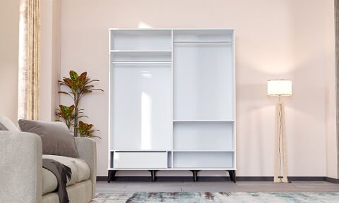 Levent Dlp.0004-218, Tire 4 Kapılı Dolap Beyaz Siyah