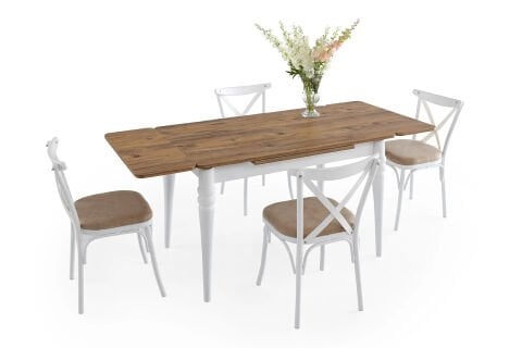 Levent MTK.0158-251 MS1015 Saliva Masa - 4 Adet 3650 San Kahve Kumaş Beyaz