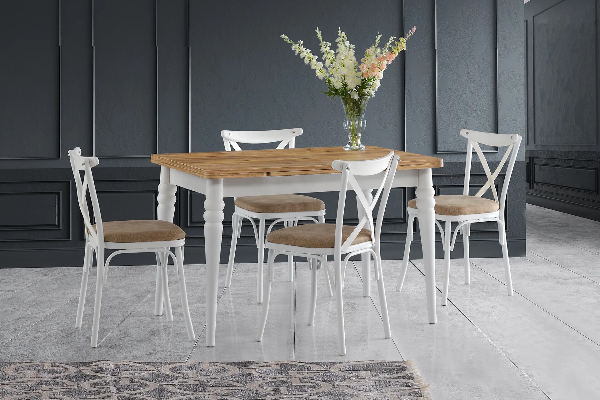 Levent MTK.0158-251 MS1015 Saliva Masa - 4 Adet 3650 San Kahve Kumaş Beyaz