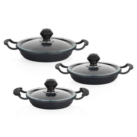 Schafer Crystal 3 lü Döküm Sahan Seti 6 Parça-Siyah