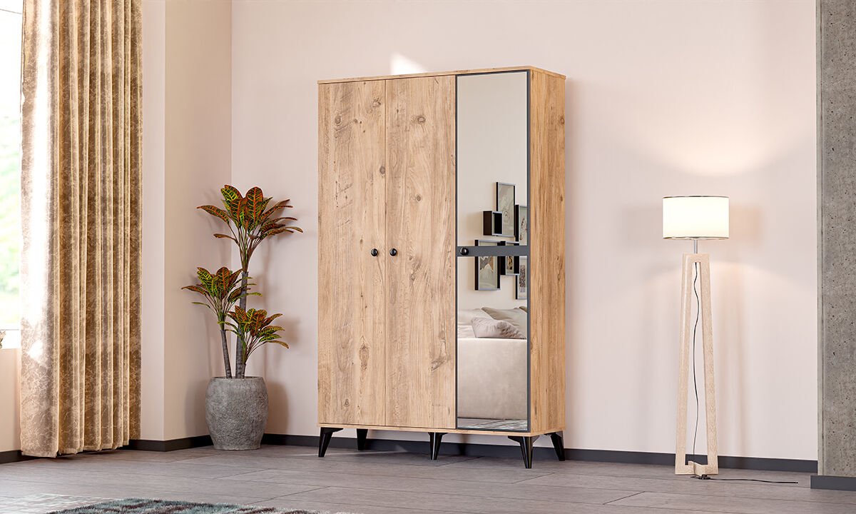 Levent Dlp.0005-240, Tire 3 Kapılı Dolap Atlantik Çam Siyah