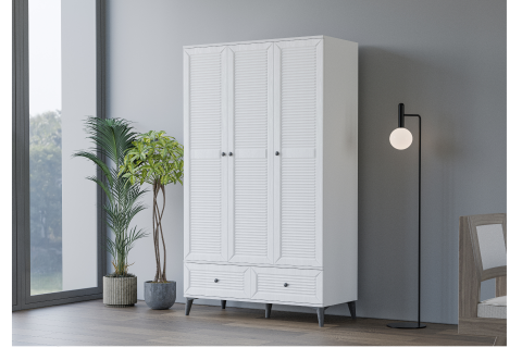 Levent Dlp.0026-203, Carina Naz 3 Kapılı 2 Çekmeceli Dolap Beyaz