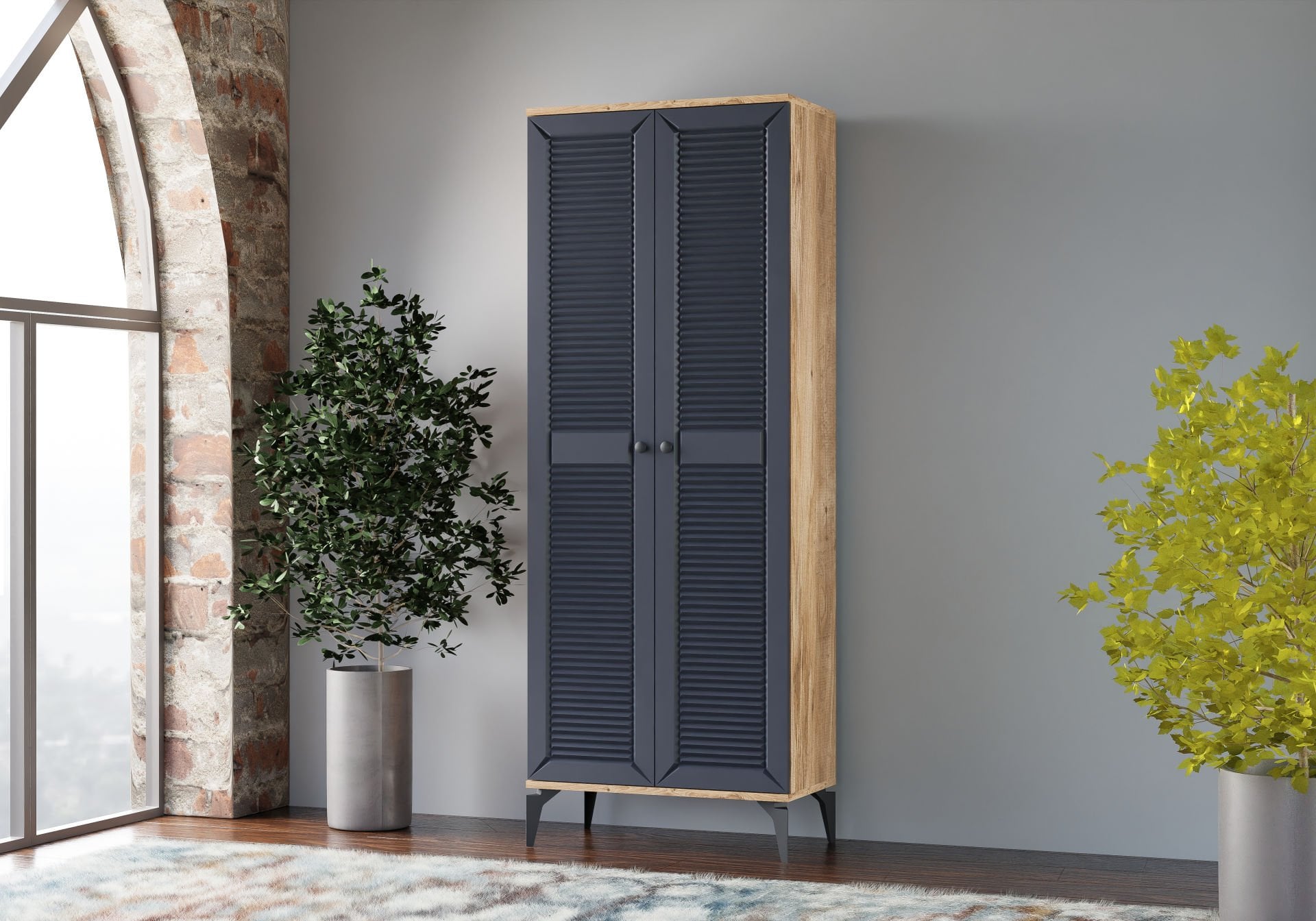 Levent Dlp.0024-285, Naz 2 Kapılı Dolap Atlantik Çam Antrasit