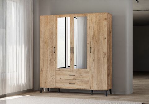 Levent Dlp.0021-283, Vera 4 Kapılı 2 Çekmeceli Dolap Atlantik Çam Beyaz