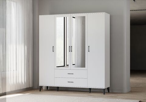 Levent Dlp.0021-203, Vera 4 Kapılı 2 Çekmeceli Dolap Beyaz Beyaz