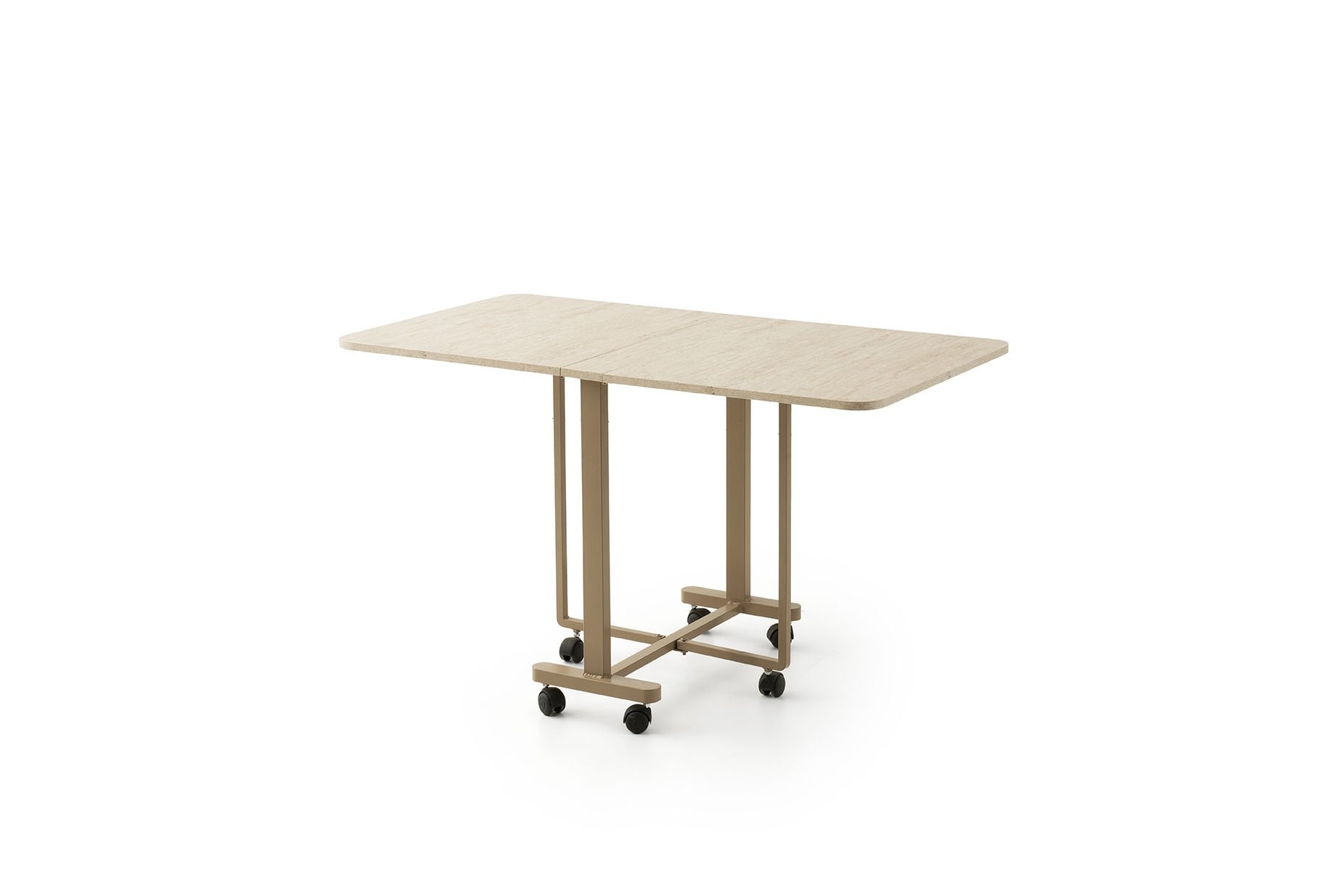 Levent Msa.0079-708, Katlanır Metal Tekerlekli Ayak Masa Traverten Capuccino