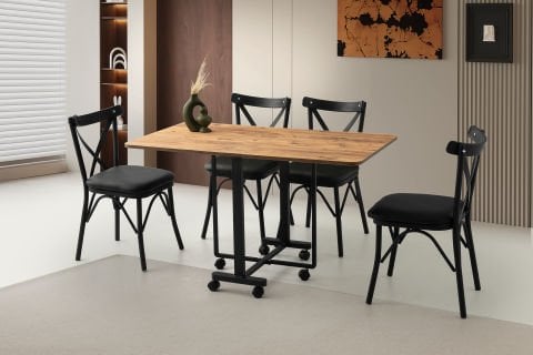 Levent Msa.0079-458, Katlanır Metal Tekerlekli Ayak Masa Atlantik Çam Siyah