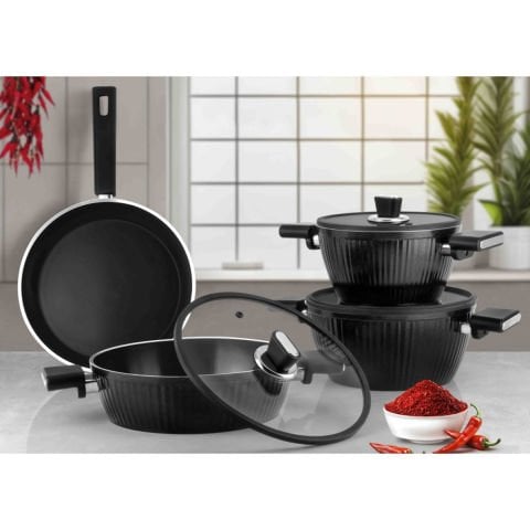 Arow Giallo Nonstick Aluminum 7 Parça Set DC2.TR-4457-Siyah