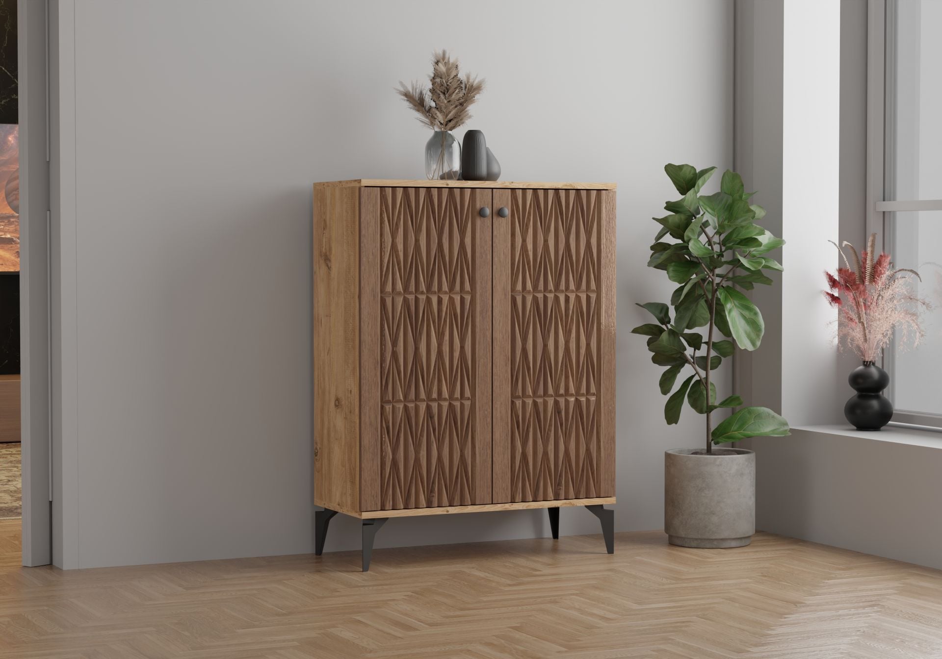 Levent Ayk.0012-246, Yıldız 2 Kapılı Ayakkabılık Atlantik Çam Ceviz