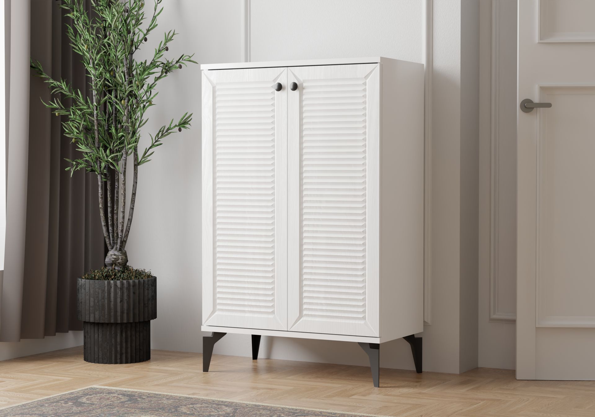 Levent Ayk.0014-203, Naz 2 Kapılı Ayakkabılık Beyaz