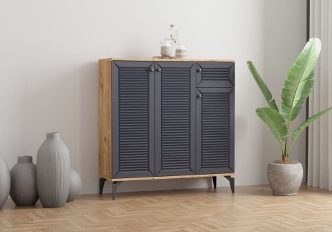 Levent Ayk.0010-285, Naz 3 Kapılı 1 Çekmeceli Ayakkabılık Atlantik Çam Antrasit