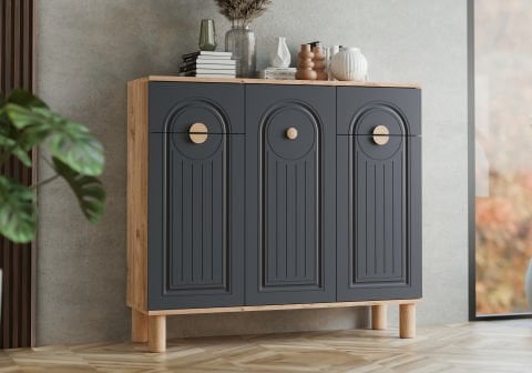 Levent Ayk.0009-285, Bohem 3 Kapılı 2 Çekmeceli Ayakkabılık Atlantik Çam Antrasit