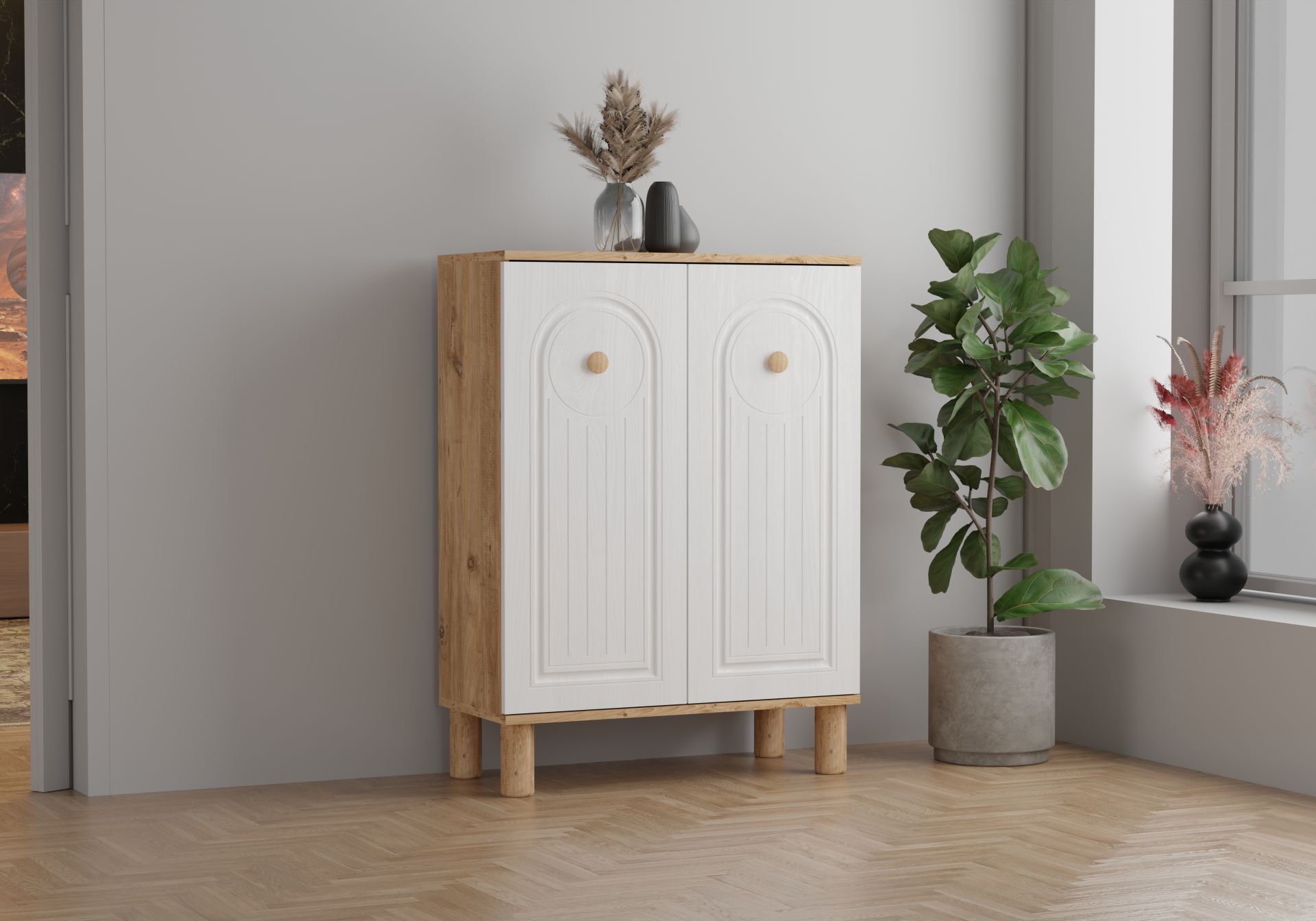 Levent Ayk.0013-283, Bohem 2 Kapılı Ayakkabılık Atlantik Çam Beyaz