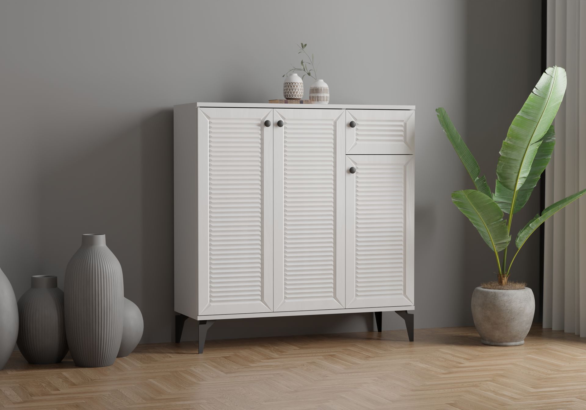 Levent Ayk.0010-203, Naz 3 Kapılı 1 Çekmeceli Ayakkabılık Beyaz