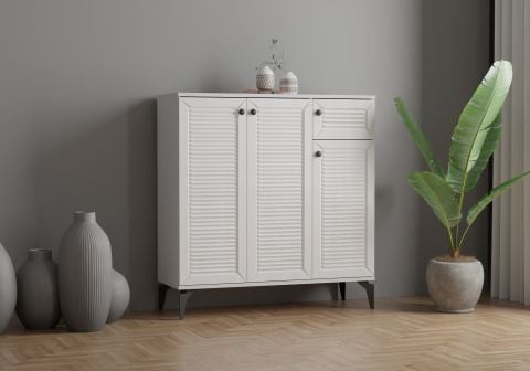 Levent Ayk.0010-203, Naz 3 Kapılı 1 Çekmeceli Ayakkabılık Beyaz