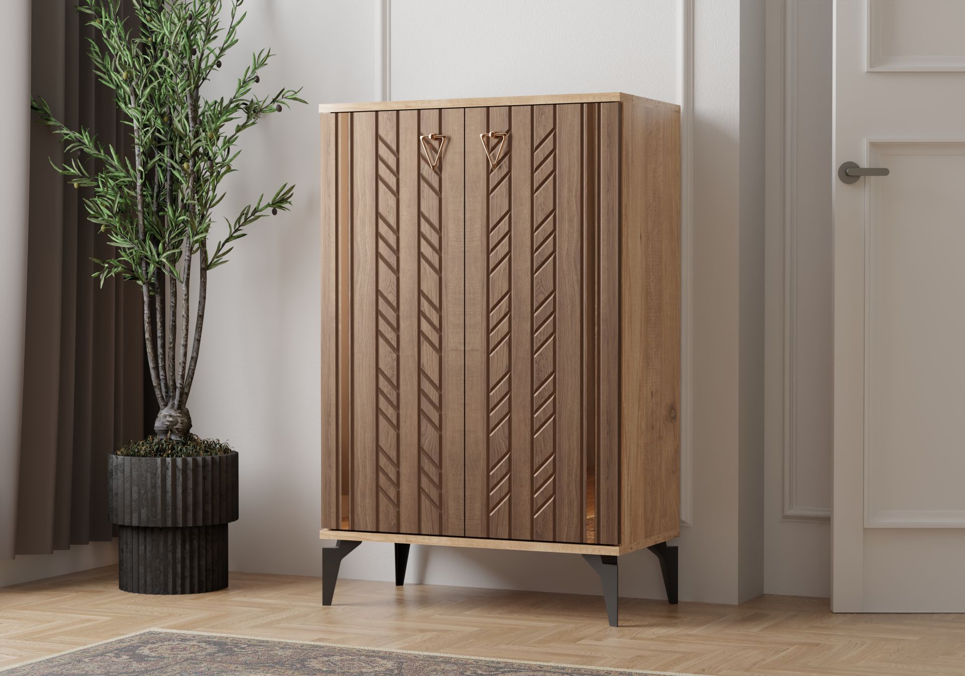 Levent Ayk.0014-246, Naz 2 Kapılı Ayakkabılık Atlantik Çam Ceviz