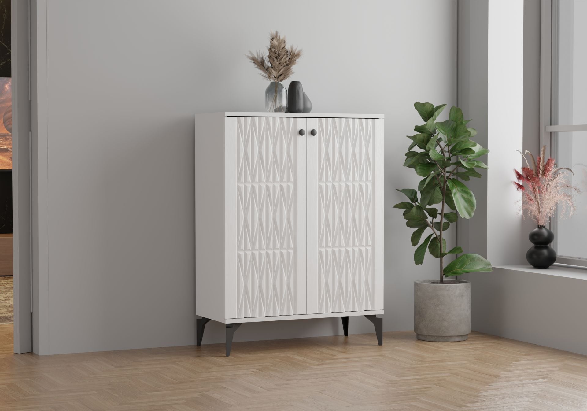 Levent Ayk.0012-203, Yıldız 2 Kapılı Ayakkabılık Beyaz