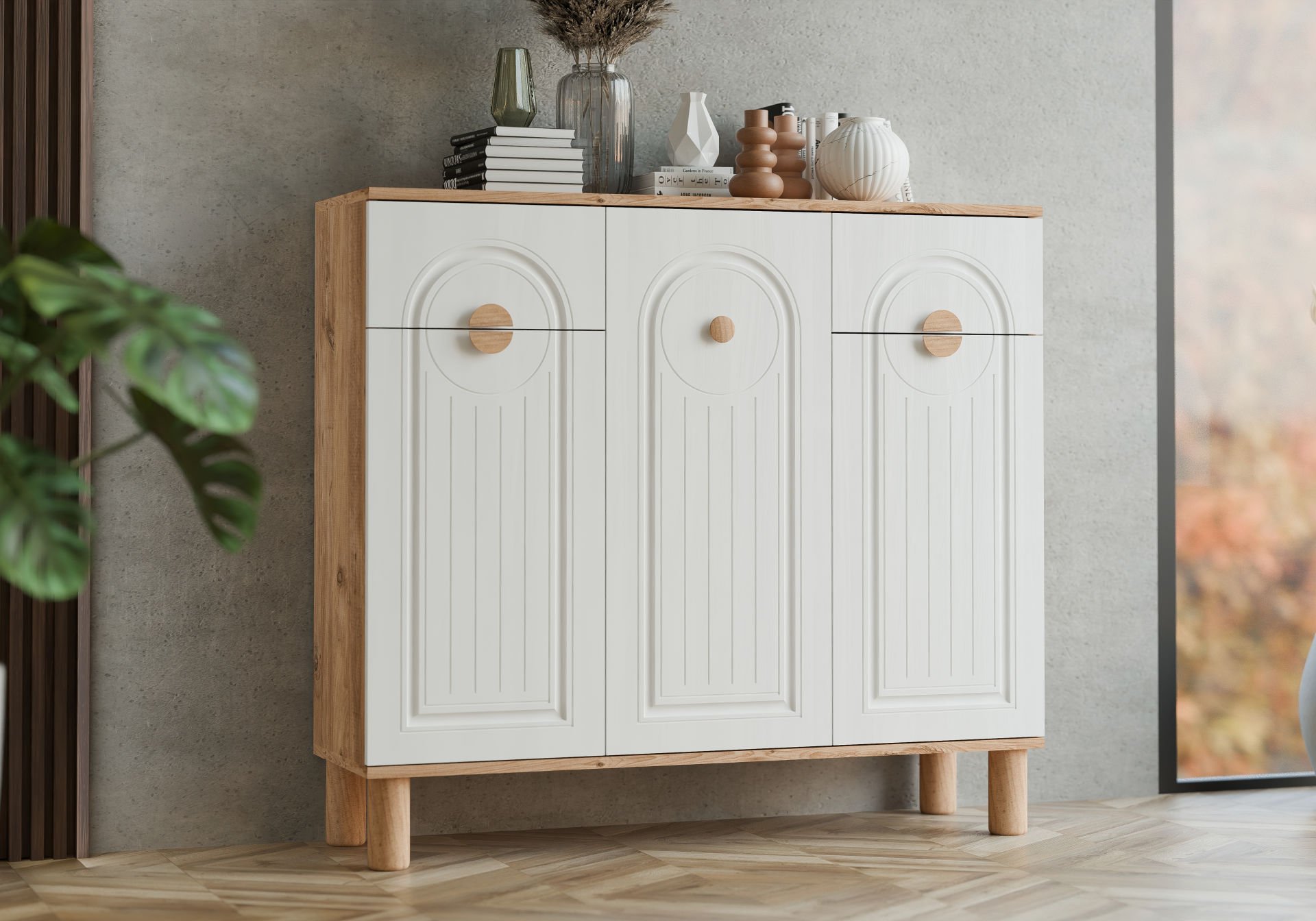 Levent Ayk.0009-283, Bohem 3 Kapılı 2 Çekmeceli Ayakkabılık Atlantik Çam Beyaz