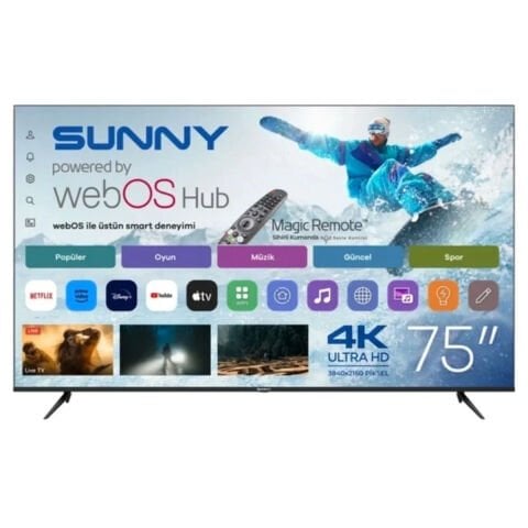 Sunny 75'' UHD QLEDM Webos 2.0 Siyah TV